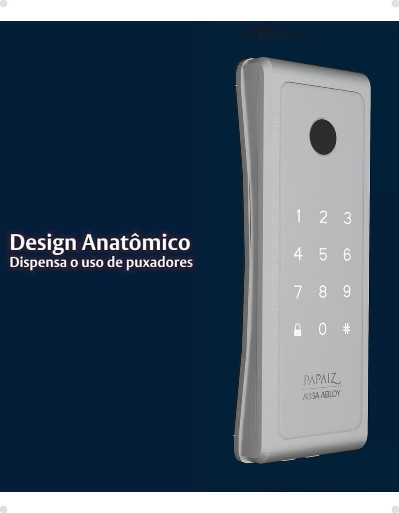 Fechadura Eletronica Papaiz Sobrepor Sl140 Bio Prata Senha Biometria Fechamento Automático Direita/Esquerda