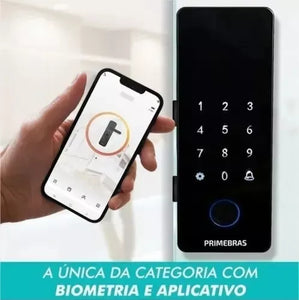 Fechadura Digital Primebras Toch para porta de vidro, - app, biometria, senha, tags e chaves