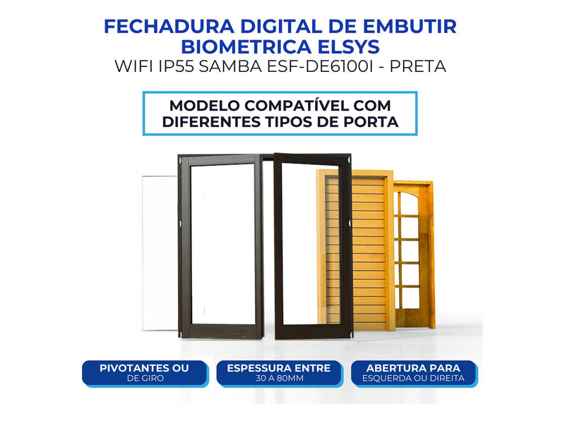 Fechadura Digital Elsys Samba Rolete Wi-fi Ip55 Externa Chuva Sol Tuya Smartlife Biométrica - com instalação