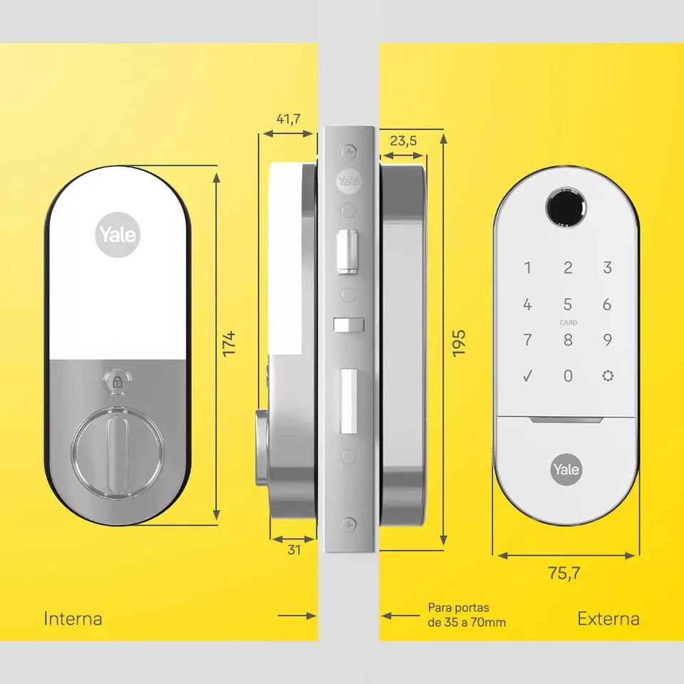 Fechadura Digital Lia Rolete Branca- App Biometria Senha