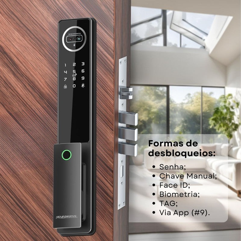 Fechadura Inteligente WiFi Câmera Biometria Face ID SL-IDE Elite Bateria Recarregável Preta - C/INSTALAÇÃO