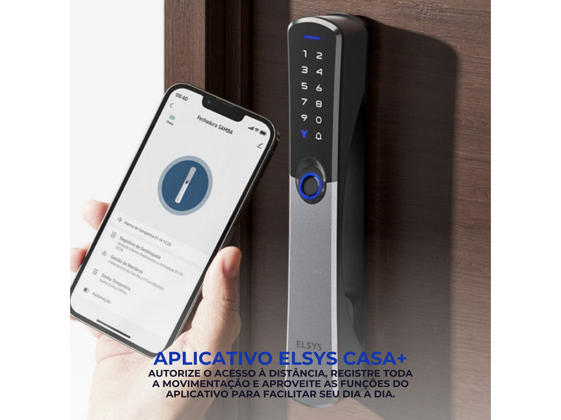 Fechadura Digital Elsys Samba Rolete Wi-fi Ip55 Externa Chuva Sol Tuya Smartlife Biométrica - com instalação