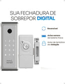 Fechadura Eletronica Papaiz Sobrepor Sl140 Bio Prata Senha Biometria Fechamento Automático Direita/Esquerda