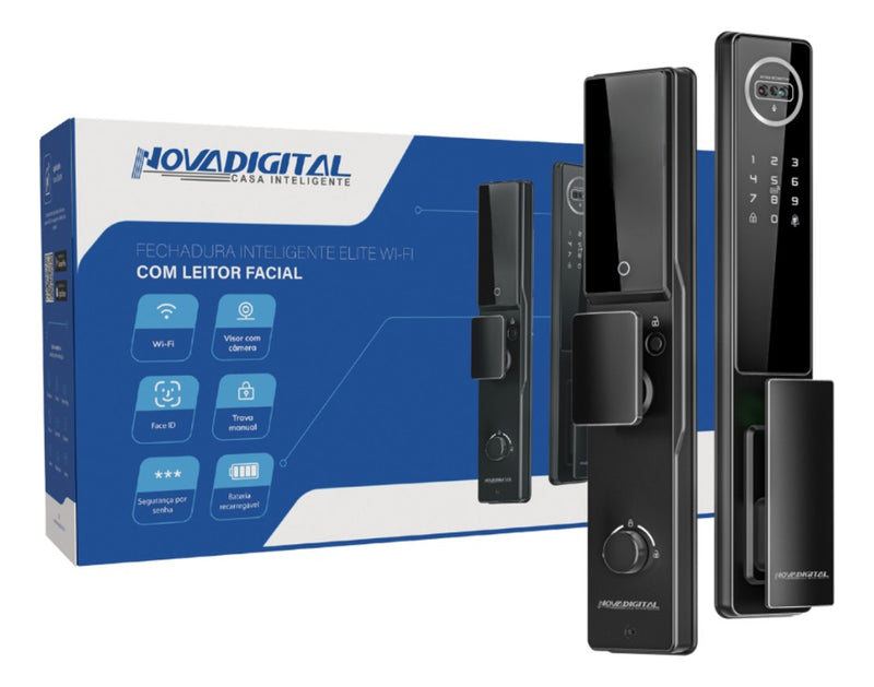 Fechadura Inteligente WiFi Câmera Biometria Face ID SL-IDE Elite Bateria Recarregável Preta - C/INSTALAÇÃO
