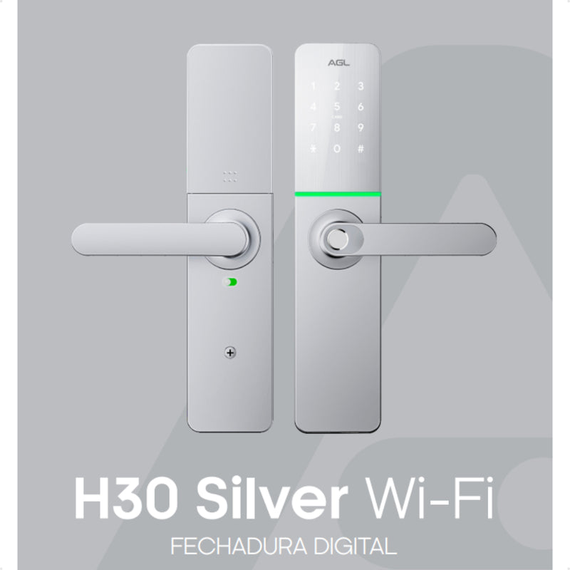 Fechadura Digital AGL H30 Silver Prata Wifi Eletronica Com Aplicativo e Biometria - C/ INSTALAÇÃO