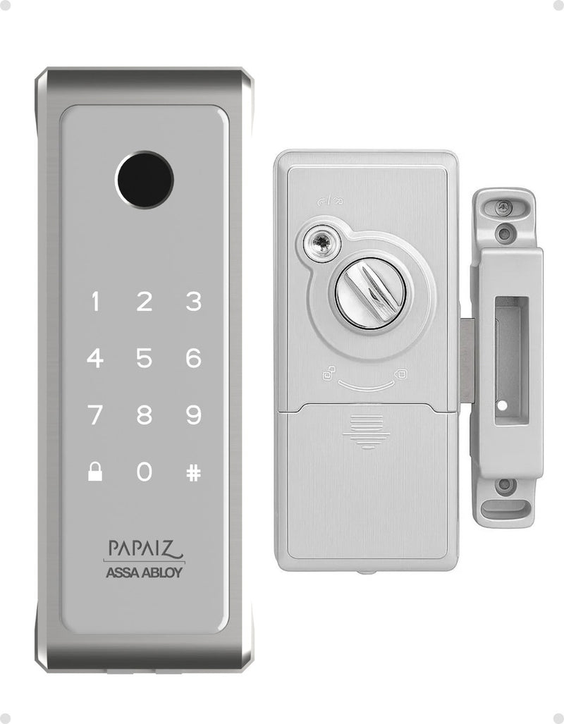 Fechadura Eletronica Papaiz Sobrepor Sl140 Bio Prata Senha Biometria Fechamento Automático Direita/Esquerda